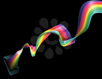 Royalty Free Clipart Image of a Rainbow Coming Out of a Mobile Phone
