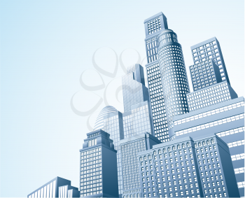 Illustration of urban skyscraper skyline of office blocks
