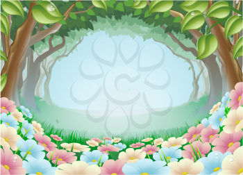 A beautiful fantasy woodland forest scene illustration