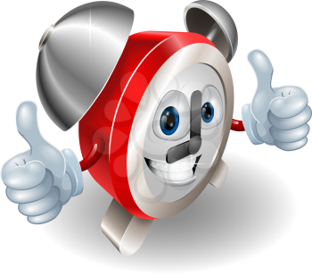 Alarm clock character mascot giving a double thumbs up