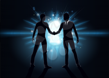 Business opportunity concept, business men shaking hands with keyhole in the background 