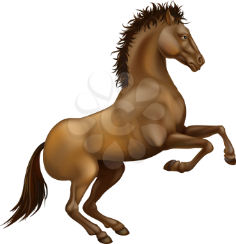 Illustration of a powerful brown horse rearing on its hind legs