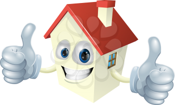 Illustration of a cartoon house mascot giving a double thumbs up