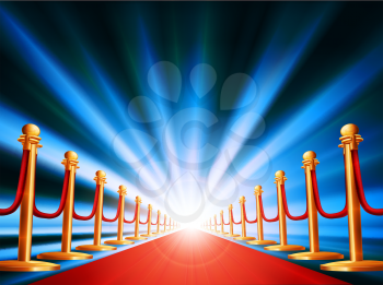 A red carpet leading to somewhere exciting with bright light and abstract background
