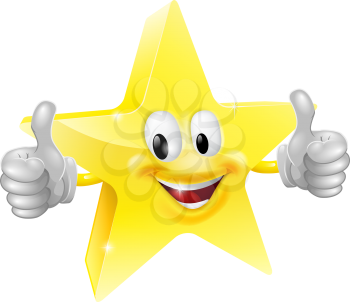 A happy cartoon star man giving a double thumbs up
