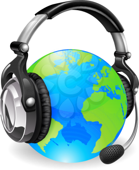Help desk headset world globe. Concept for online chat or telephone support.