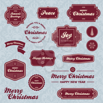 Royalty Free Clipart Image of Vintage Labels and Christmas Greetings