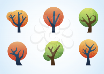 Royalty Free Clipart Image of a Set of Colourful Trees
