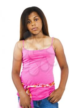 Royalty Free Photo of a Young Girl Modeling a Shirt