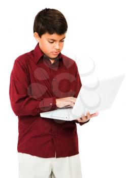 Royalty Free Photo of a Teenage Boy Holding a Laptop