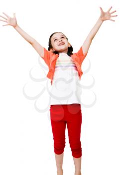 Royalty Free Photo of a Young Girl Reaching to the Sky