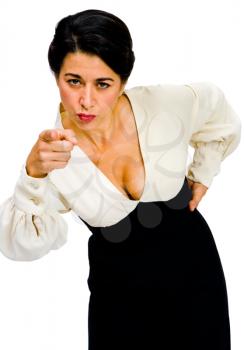 Royalty Free Photo of a Woman Leaning and Pointing with her Finger