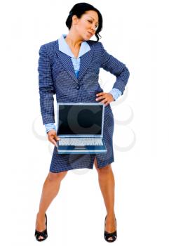 Royalty Free Photo of a Business Woman Holding a Laptop