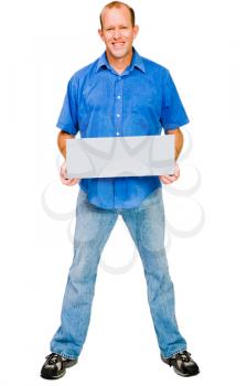 Royalty Free Photo of a Man Holding a Blank Placard