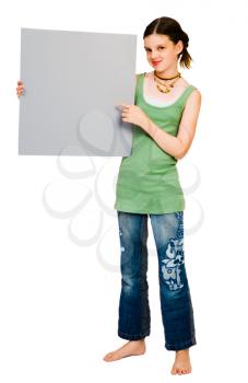 Royalty Free Photo of a Young Girl Showing a Blank Placard