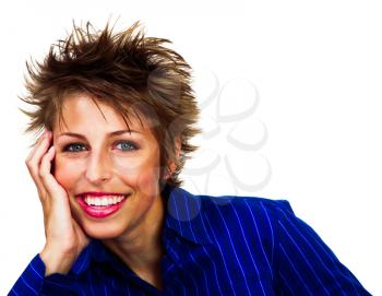 Woman smiling and posing isolated over white