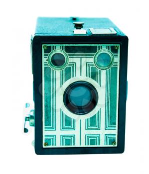 Blue color old camera isolated over white