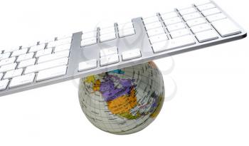 Keyboard on a globe isolated over white