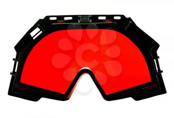 Red color ski goggles isolated over white