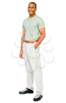 African American man posing and smiling isolated over white