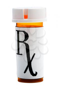 Close-up of a pill bottle isolated over white