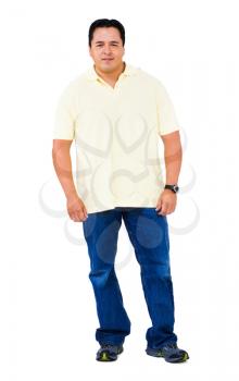 Mid adult man standing isolated over white