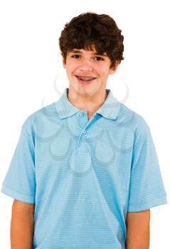 Caucasian boy posing and smiling isolated over white