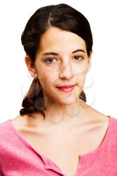 Portrait of a young woman thinking isolated over white
