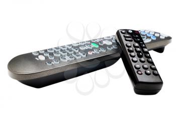 Two remote controls of tv isolated over white