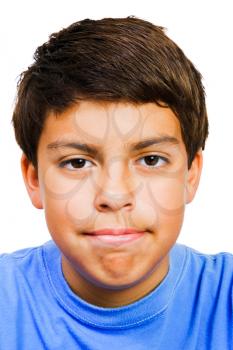 Portrait of a caucasian boy isolated over white