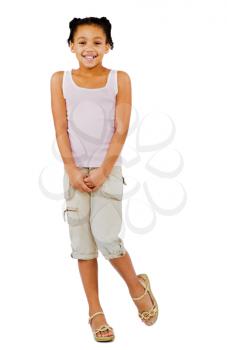 Girl posing and smiling isolated over white