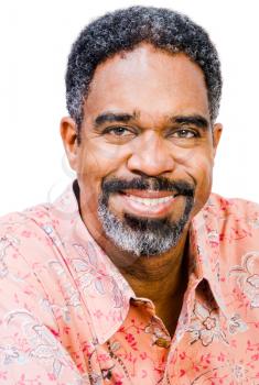 Portrait of a mature man smiling and posing isolated over white