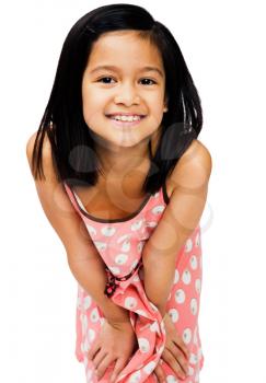 Child smiling and posing isolated over white