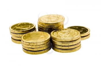 Stack of golden coins isolated over white