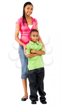 Portrait of a teenage girl smiling with a boy isolated over white