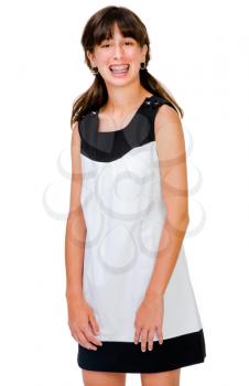 Mixedrace teenage girl posing and smiling isolated over white