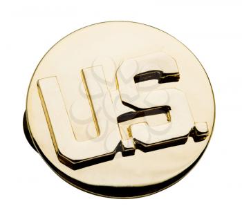 One US metallic badge isolated over white