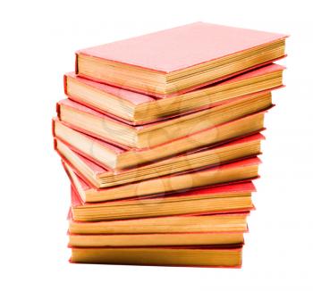 Red color books in stack isolated over white