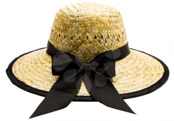 Close-up of a straw hat isolated over white
