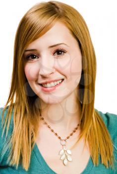 Latin American woman smiling and posing isolated over white