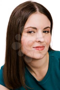 Caucasian young woman smirking isolated over white