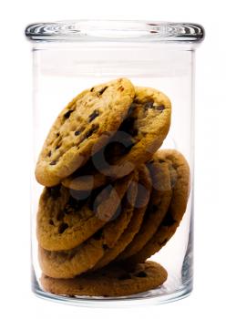 Jar of chocolate chip cookies isolated over white