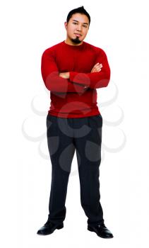 Portrait of a young man posing and smiling isolated over white