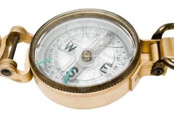 Close-up of a compass isolated over white