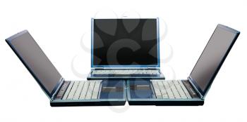 Three laptops isolated over white
