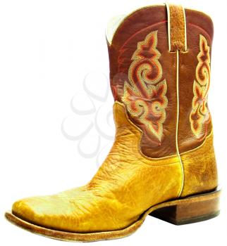 Cowboy boot of yellow color isolated over white