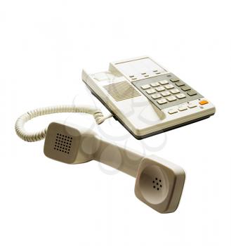 Single landline phone isolated over white