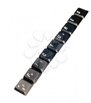 Word pictures is made of computer keys isolated over white