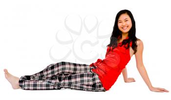 Asian young woman smiling and posing isolated over white
