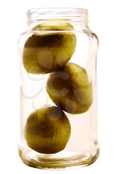 Golden eggs in a jar isolated over white
